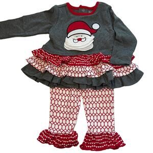 Baby Essentials 2PC Christmas Set, Gray, Red, & White, Santa Decal, Ruffles, NWT
